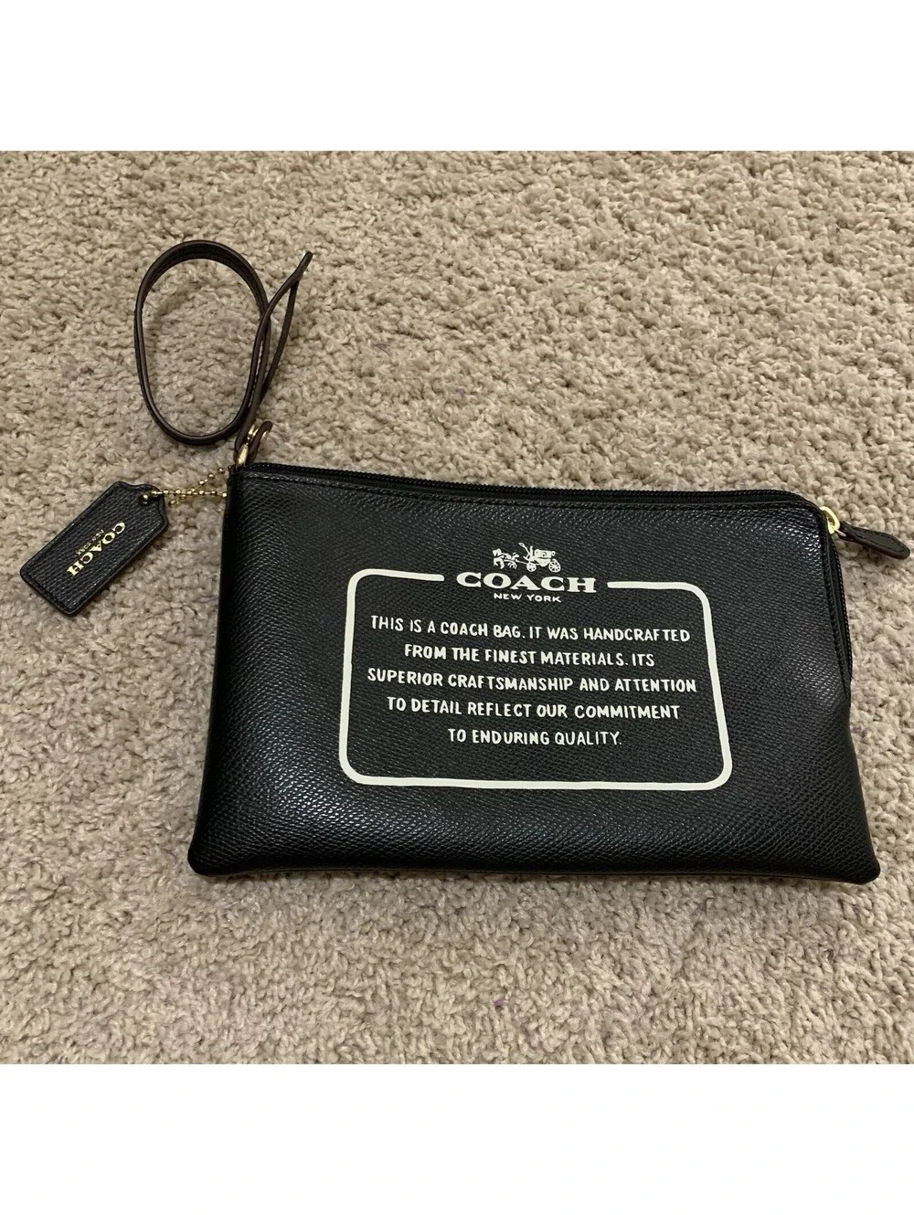 Coach New York Story Patch Wristlet Pouch Wallet Clutch Black Leather Women's